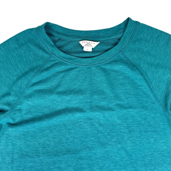 Danskin Crossover Top Large Raglan Sleeve Colonial Blue Tulip Hem Ruched Sides - Picture 5 of 15